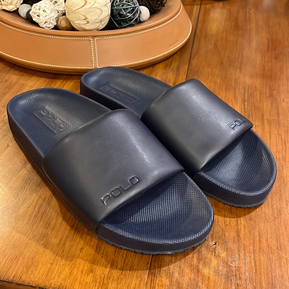 Polo Ralph Lauren Cayson Navy Blue Slides Sandals Shoes new Mens Size 13